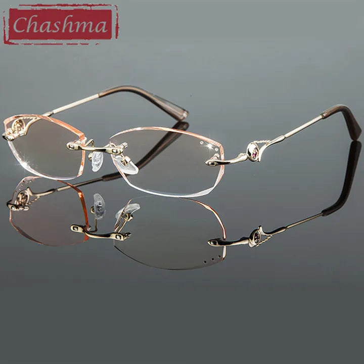 Chashma Ochki Women's Rimless Oval Square Titanium Eyeglasses 8007 Rimless Chashma Ochki Gold  