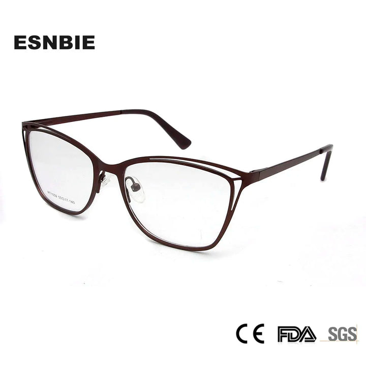 Esnbie Women's Full Rim Square Cat Eye Stainless Steel Eyeglasses 1059 Full Rim Esnbie   