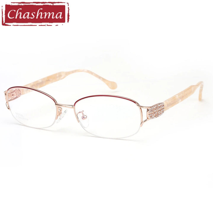 Chashma Ochki Women's Semi Rim Oval Titanium Eyeglasses 42392 Semi Rim Chashma Ochki   