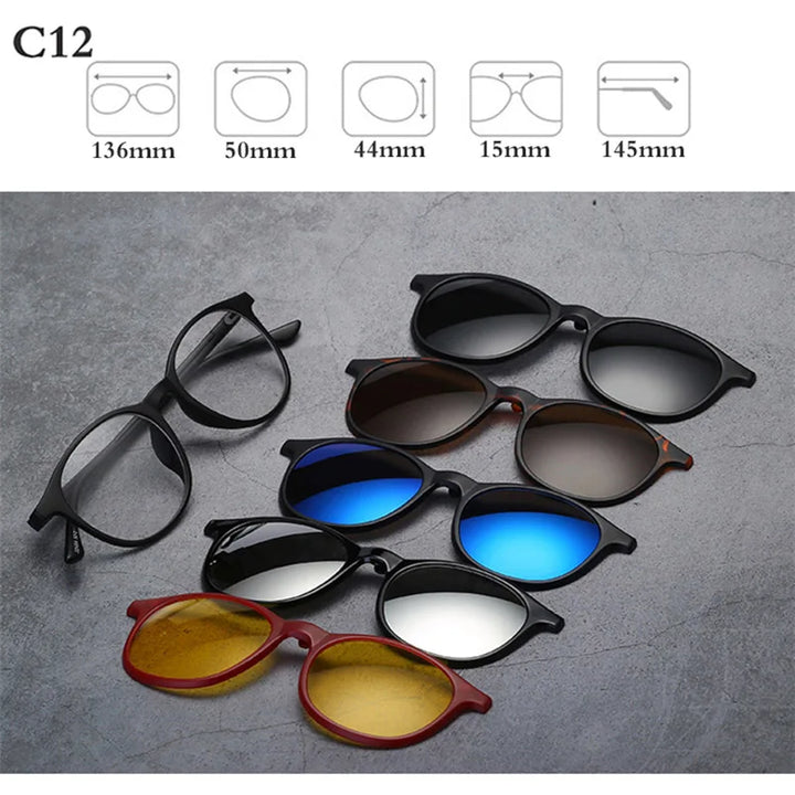 Belmon Brand Spectacle Frame Men Women With 5 Clip On Sunglasses Polarized Magnetic Eyeglasses Rs159 Clip On Sunglasses Belmon RS159 C12  