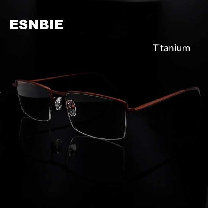 Esnbie Men's Semi Rim Square Titanium Eyeglasses 17095 Semi Rim Esnbie   