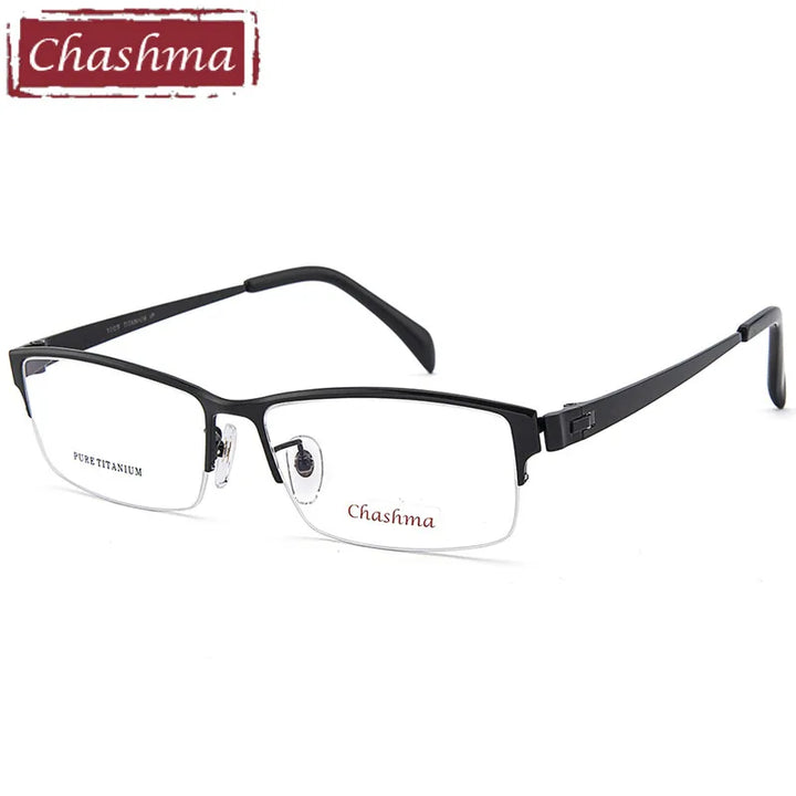 Chashma Unisex Semi Rim Big Square Titanium Eyeglasses 98179 Semi Rim Chashma black