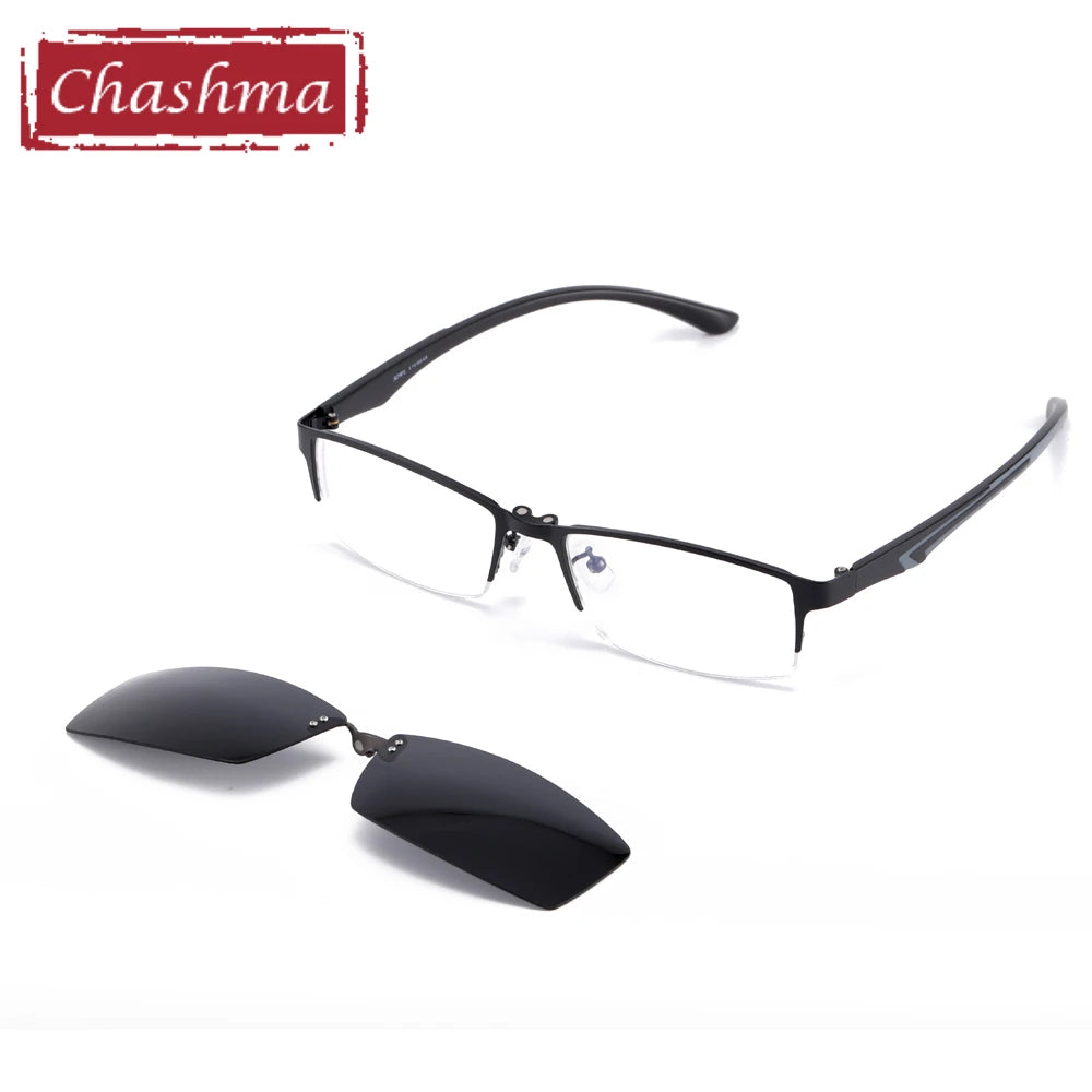 Chashma Men's Semi Rim Square Alloy Eyeglasses Clip On Sunglasses 9324