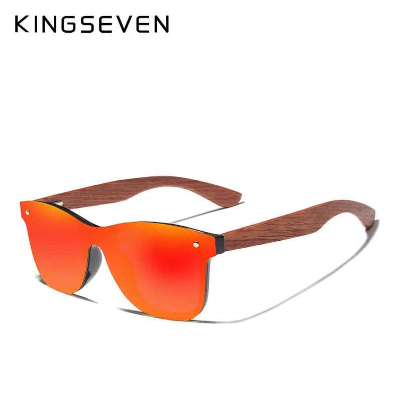 Kingseven Unisex Rimless Square Wood Polarized Sunglasses Nb5504