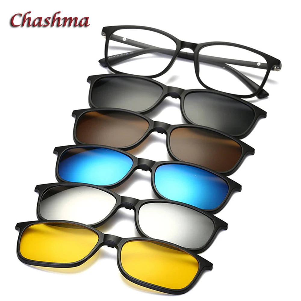Chashma Ochki Unisex Full Rim Square Tr 90 Eyeglasses Clip On Sunglasses 2263/64