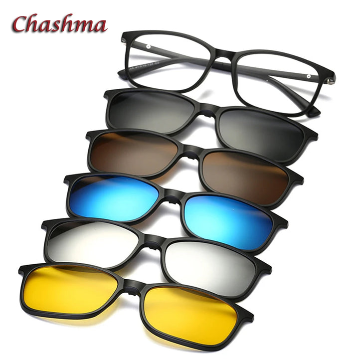 Chashma Ochki Unisex Full Rim Square Tr 90 Eyeglasses Clip On Sunglasses 2263/64