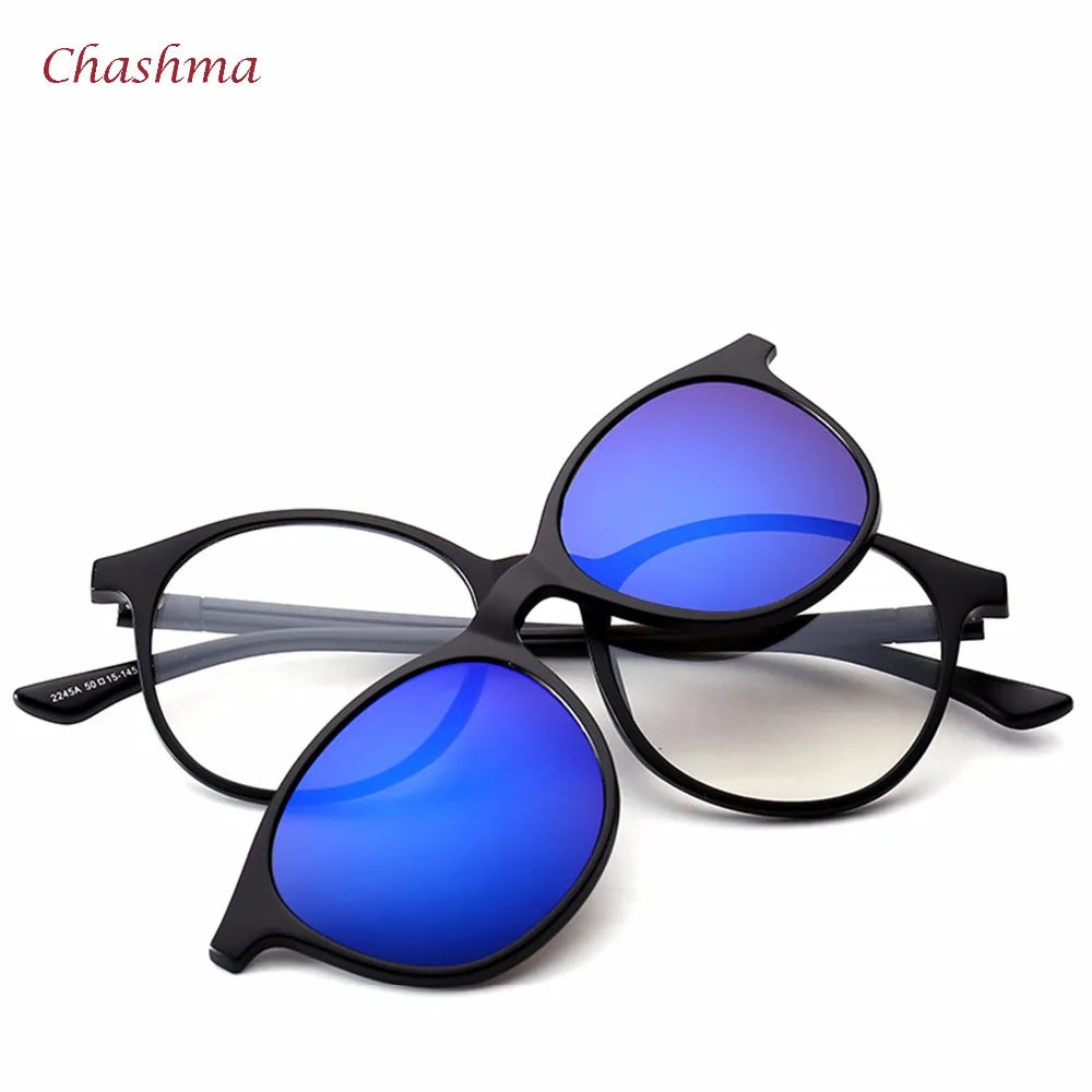 Chashma Ochki Women's Full Rim Square Tr 90 Titanium Eyeglasses Clip On Sunglasses 72245