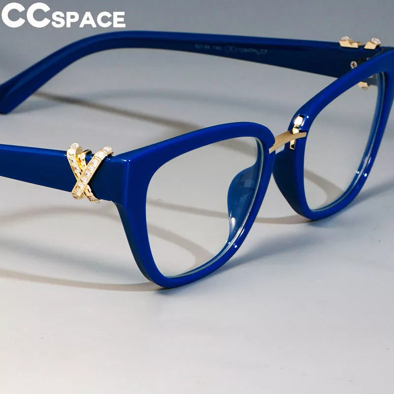CCSpace Women's Full Rim Square Cat Eye Plastic Reading Glasses R45605 Reading Glasses CCspace C7 Blue +25 