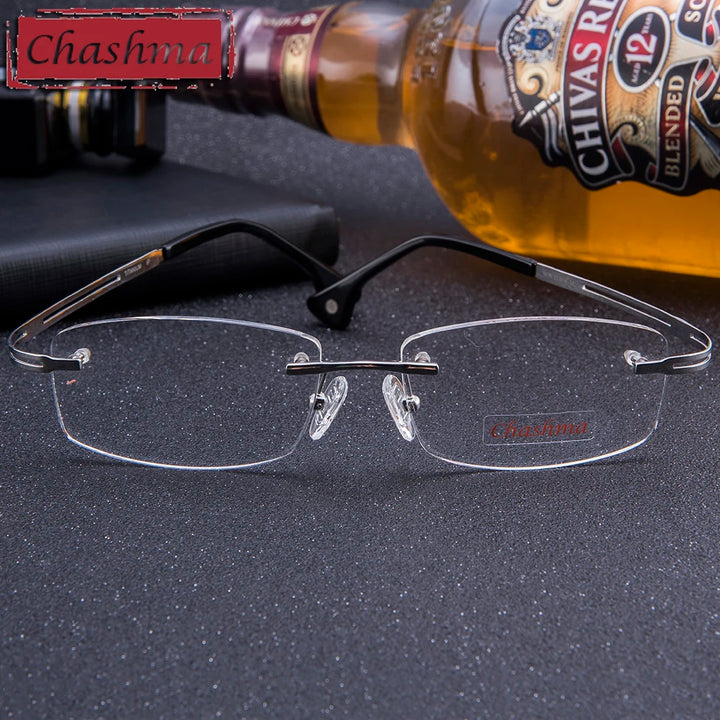 Chashma Ochki Unisex Rimless Square Titanium Eyeglasses 49039 Rimless Chashma Ochki   