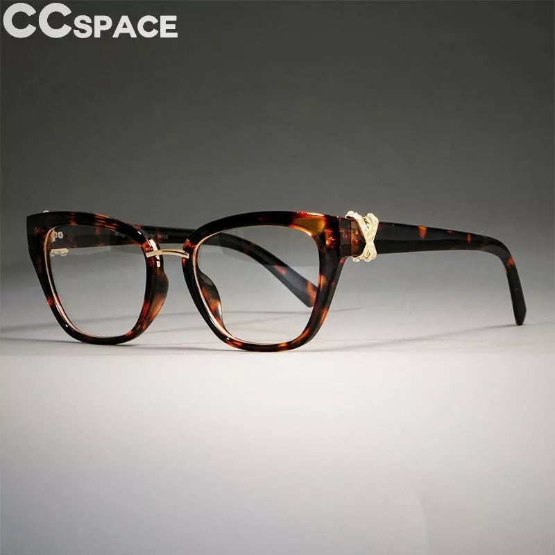 CCSpace Women's Full Rim Square Cat Eye Plastic Reading Glasses R45605 Reading Glasses CCspace C13 Leopard +25 
