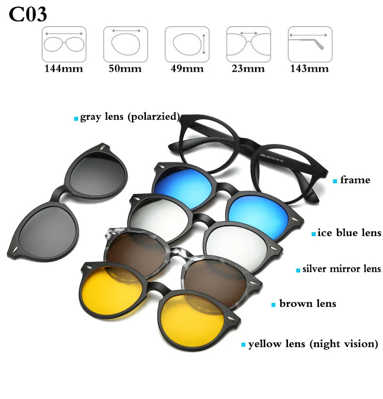 Belmon Brand Spectacle Frame Men Women With 5 Clip On Sunglasses Polarized Magnetic Eyeglasses Rs159 Clip On Sunglasses Belmon RS159 C03  