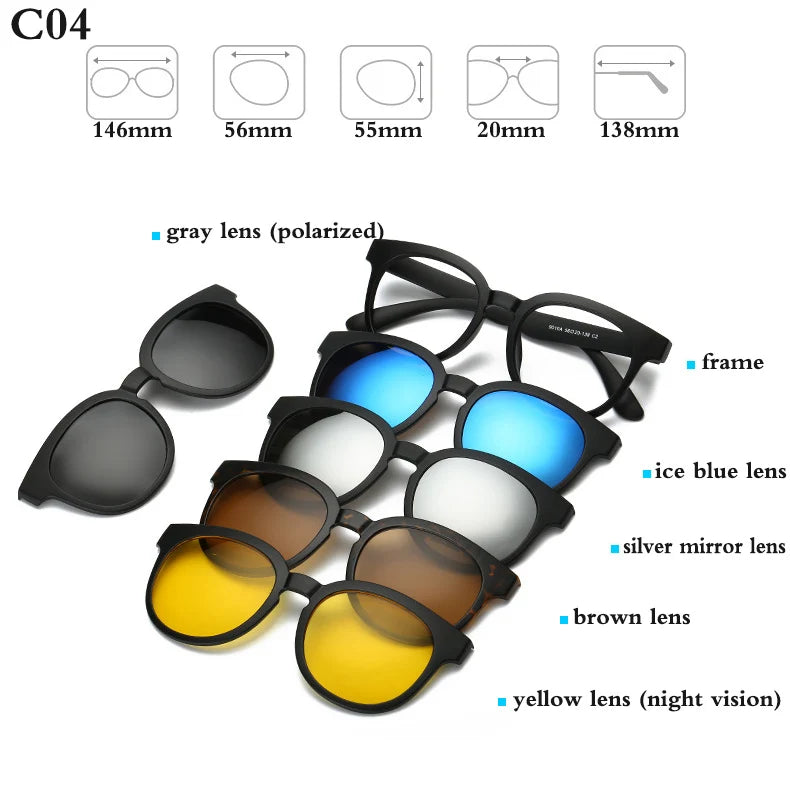 Belmon Brand Spectacle Frame Men Women With 5 Clip On Sunglasses Polarized Magnetic Eyeglasses Rs159 Clip On Sunglasses Belmon RS159 C04  