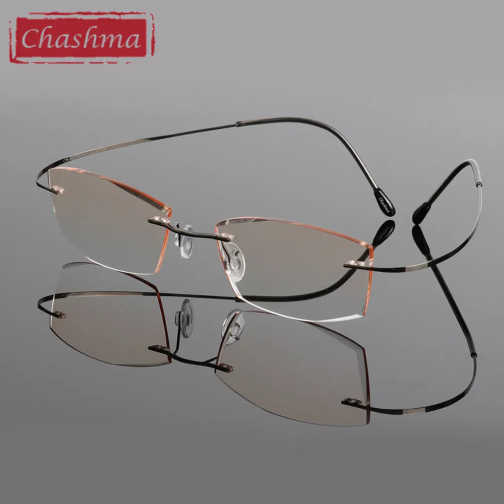 Chashma Ottica Men's Rimless Square Titanium Eyeglasses 60744