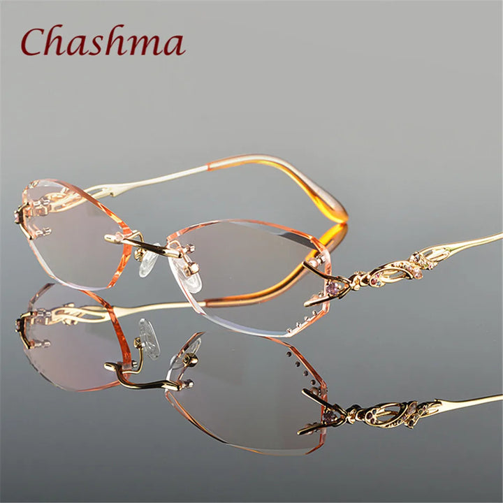 Chashma Ochki Women's Rimless Oval Square Titanium Eyeglasses 28036