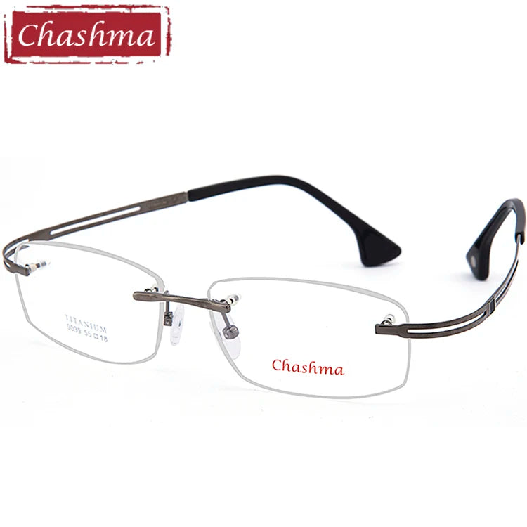 Chashma Ochki Unisex Rimless Square Titanium Eyeglasses 49039 Rimless Chashma Ochki GRAY  