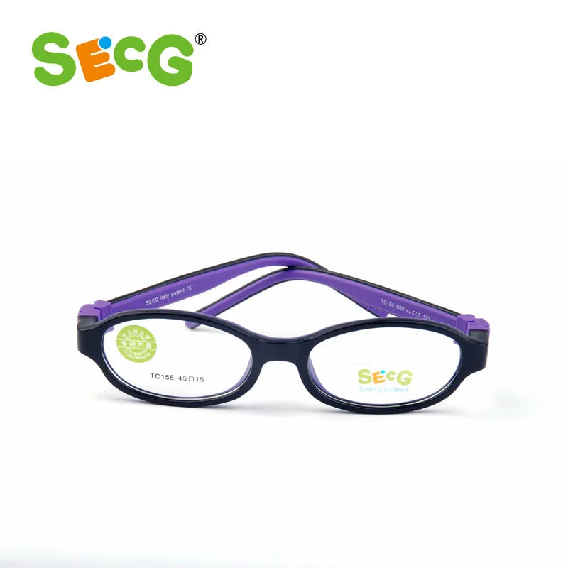 Secg Unisex Children's Full Rim Oval Silicone Tr 90 Eyeglasses 3155 Full Rim Secg Black And Purple  