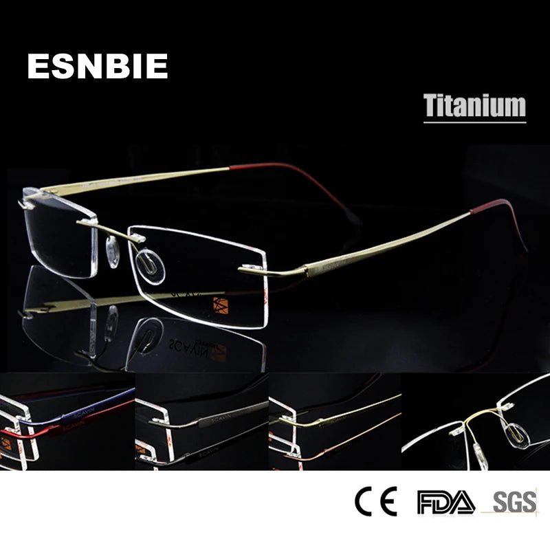 Esnbie Unisex Rimless Small Rectangle Titanium Eyeglasses 37515 Rimless Esnbie   