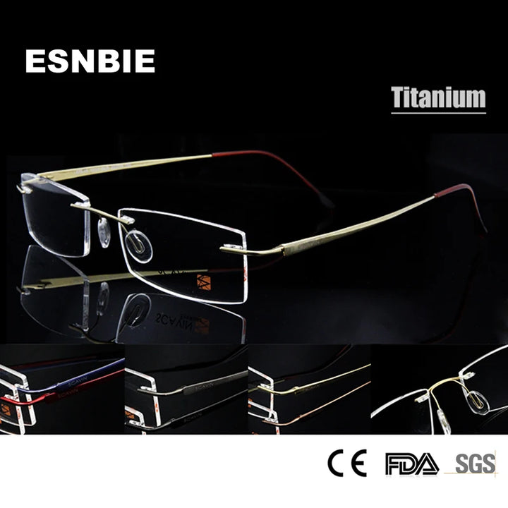 Esnbie Unisex Rimless Small Rectangle Titanium Eyeglasses 37515 Rimless Esnbie   