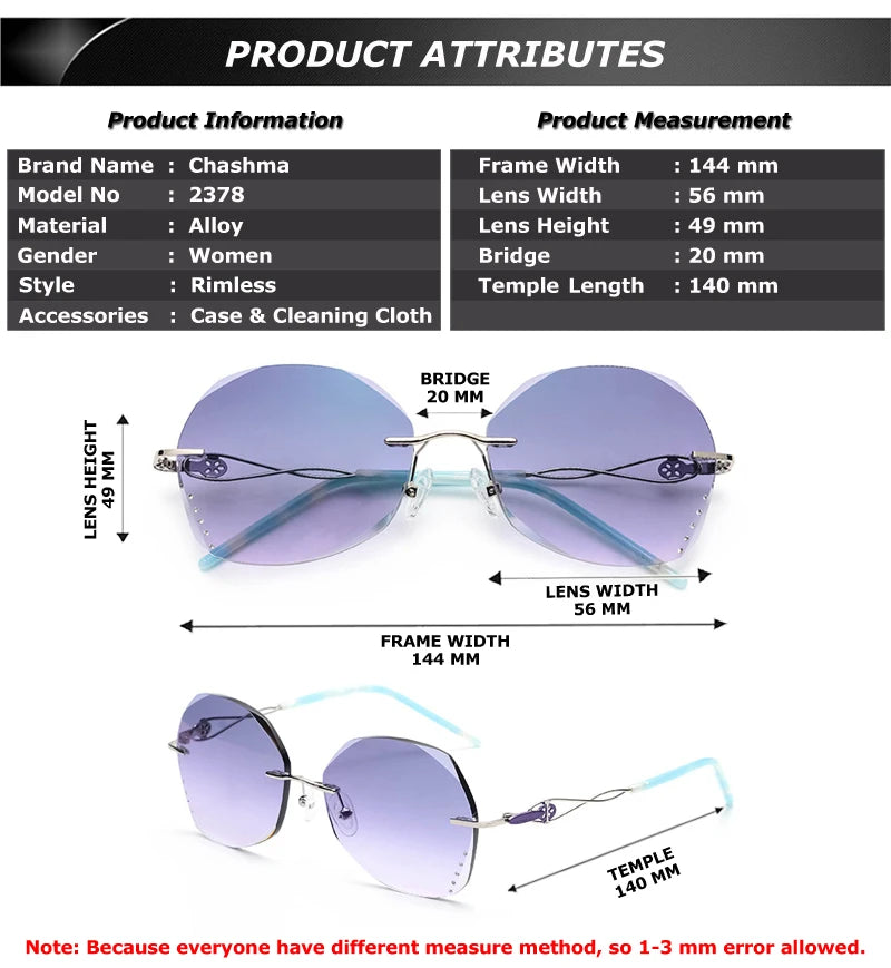Chashma Ottica Women's Rimless Oval Round Titanium Eyeglasses 23784
