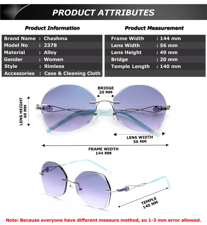 Chashma Ottica Women's Rimless Oval Round Titanium Eyeglasses 23784