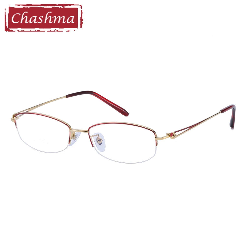 Chashma Ottica Women's Semi Rim Oval Square Titanium Eyeglasses 940664 Semi Rim Chashma Ottica Red with Gold