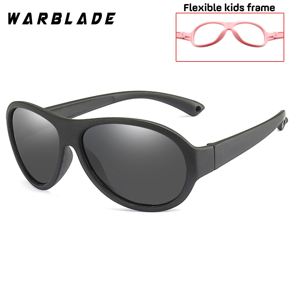 WarbladeUnisex Children's Full Rim Square Polarized Sunglasses Silicone Tr90  B-R02 Sunglasses Warblade black gray  