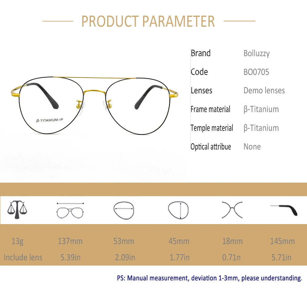 Bolluzzy Women's Full Rim Oval Double Bridge Titanium Eyeglasses 7052 Full Rim Bolluzzy   