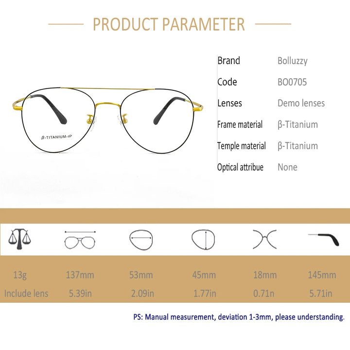 Bolluzzy Women's Full Rim Oval Double Bridge Titanium Eyeglasses 7052 Full Rim Bolluzzy   