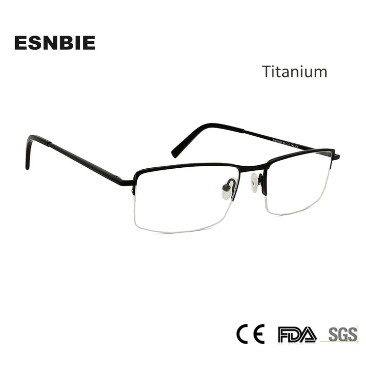 Esnbie Men's Semi Rim Square Titanium Eyeglasses 17095 Semi Rim Esnbie   