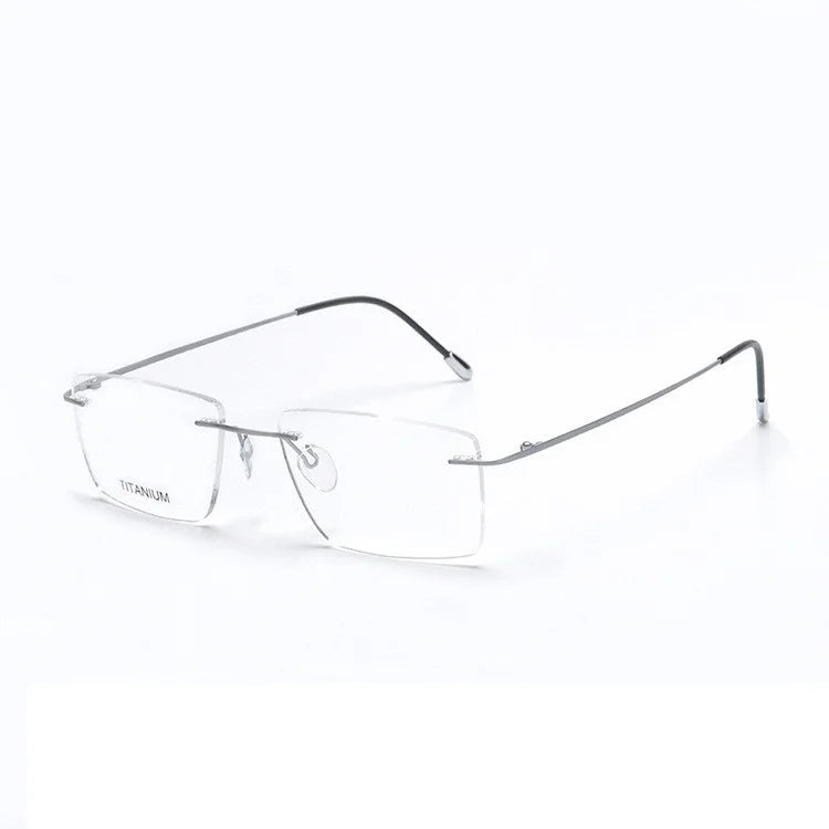 Cubojue Unisex Rimless Square Titanium Reading Glasses 71409 Reading Glasses Cubojue +275 matte silver