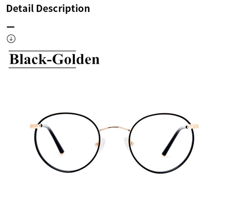 Aimee Unisex Full Rim Round Titanium Alloy Acetate Eyeglasses 12145 Full Rim Aimee Black-Golden  