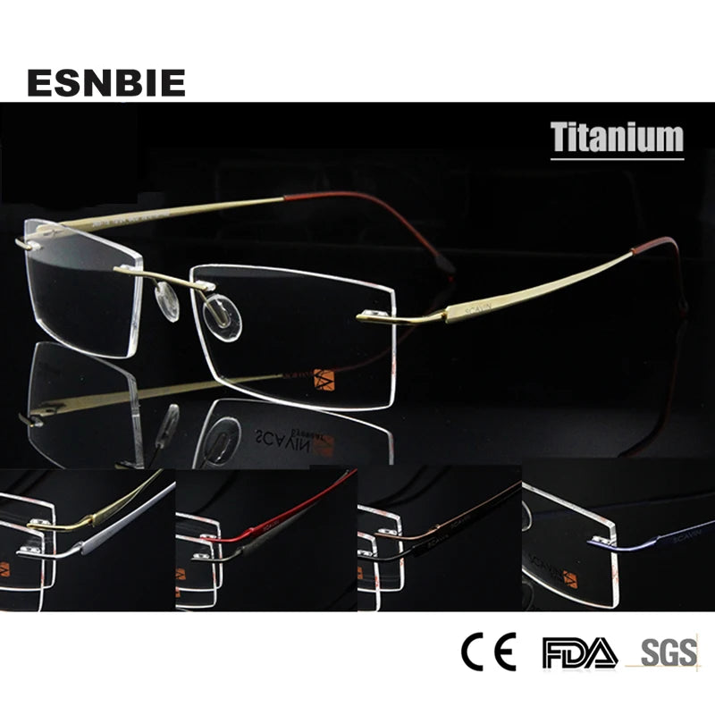 Esnbie Unisex Rimless Rectangle Titanium Eyeglasses 36515 Rimless Esnbie   