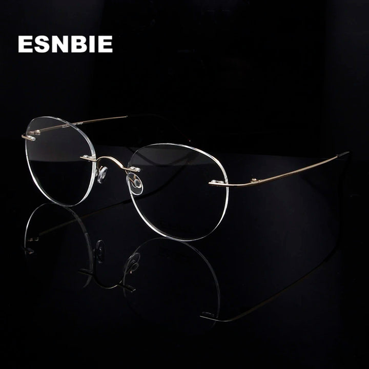 Esnbie Unisex Rimless Oval Square Titanium Eyeglasses 8001 Rimless Esnbie   