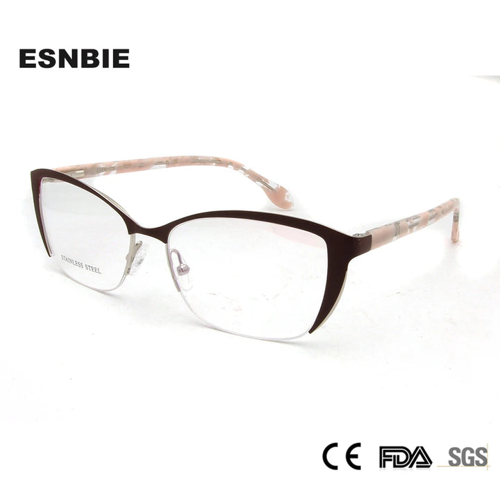 Esnbie Women's Semi Rim Square Cat Eye Stainless Steel Eyeglasses 6053 Semi Rim Esnbie   