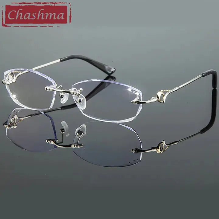 Chashma Ottica Women's Rimless Oval Square Titanium Eyeglasses 778007 FuzWeb