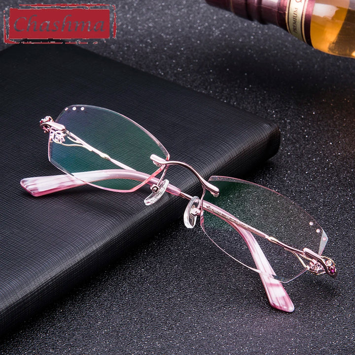 Chashma Ottica Women's Rimless Oval Rectangle Titanium Eyeglasses 80157