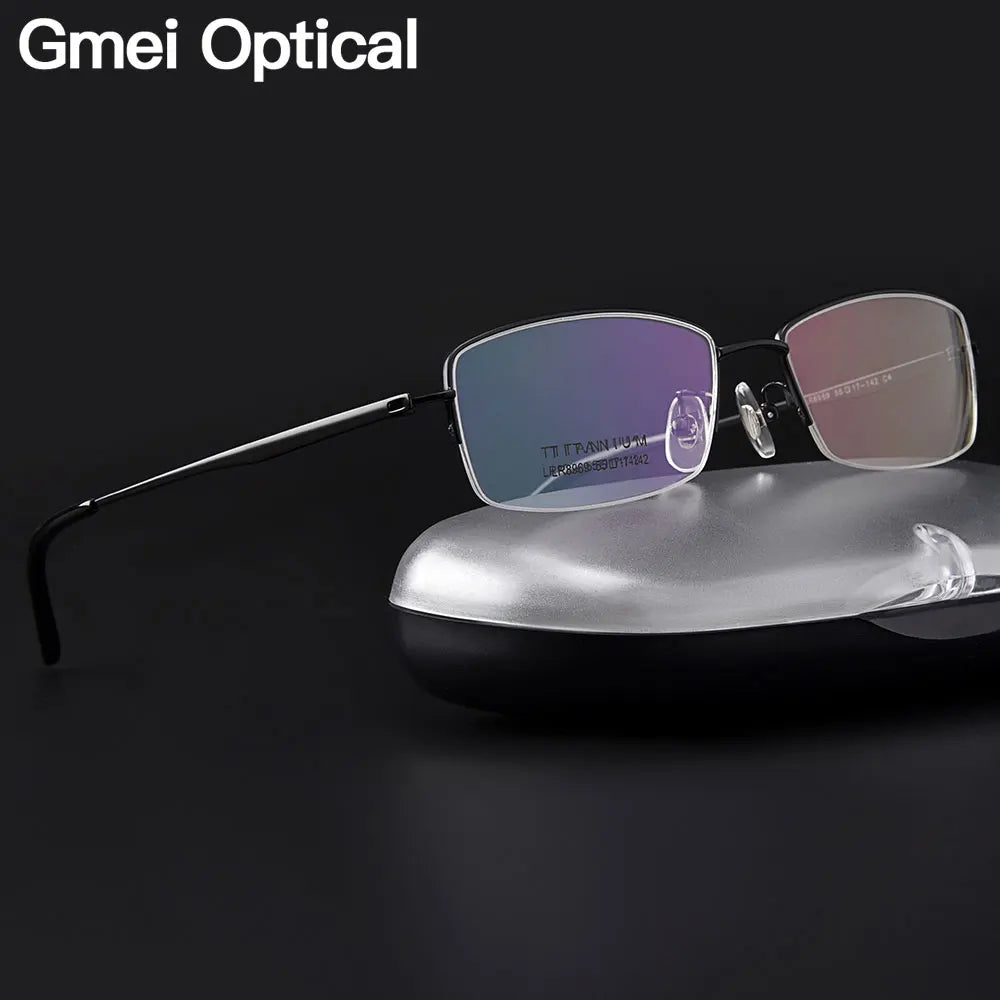 Gmei Men's Semi Rim Square Titanium Eyeglasses 68969