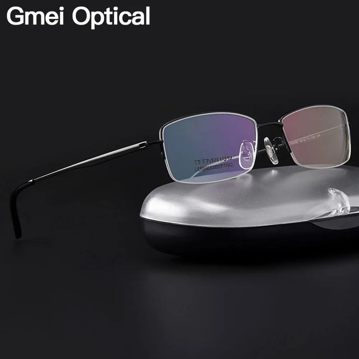 Gmei Men's Semi Rim Square Titanium Eyeglasses 68969