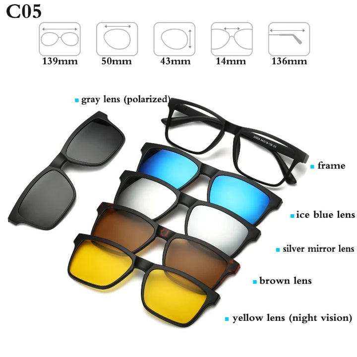 Belmon Brand Spectacle Frame Men Women With 5 Clip On Sunglasses Polarized Magnetic Eyeglasses Rs159 Clip On Sunglasses Belmon RS159 C05  