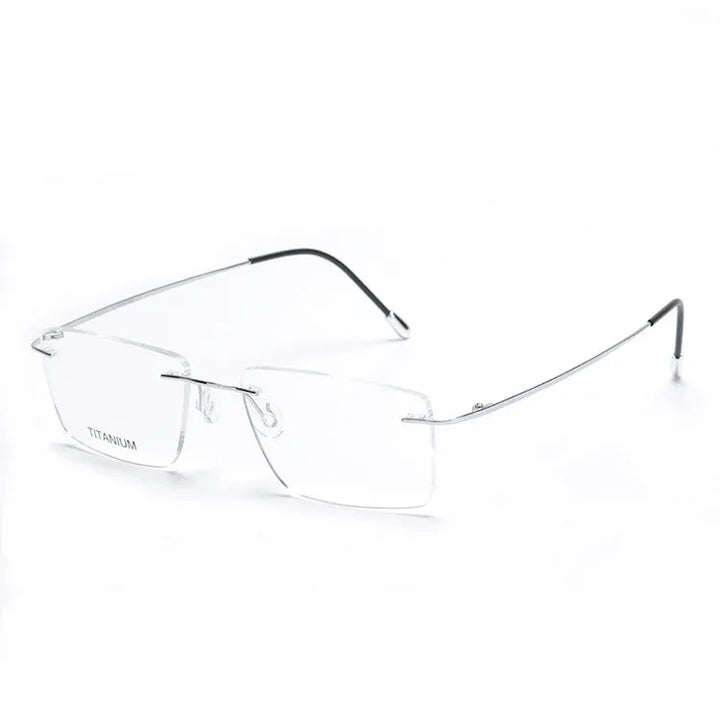 Cubojue Unisex Rimless Square Titanium Reading Glasses 71409 Reading Glasses Cubojue +300 shiny silver