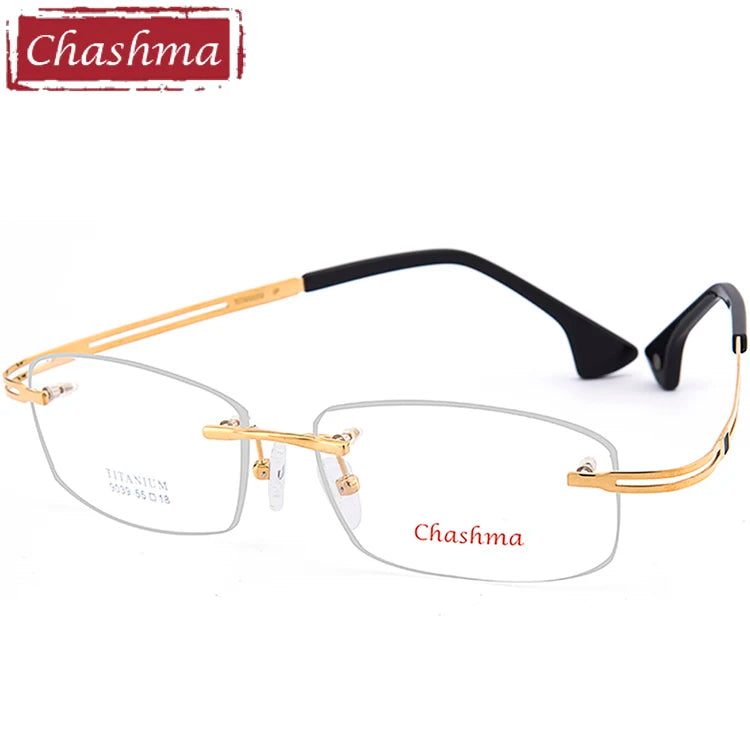 Chashma Ochki Unisex Rimless Square Titanium Eyeglasses 49039 Rimless Chashma Ochki Gold  