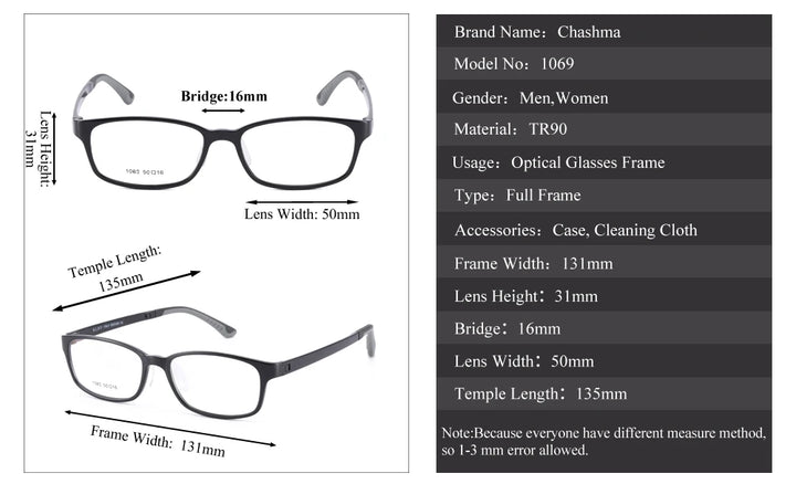 Chashma Ochki Women's Full Rim Oval Square Tr 90 Titanium Eyeglasses 10694