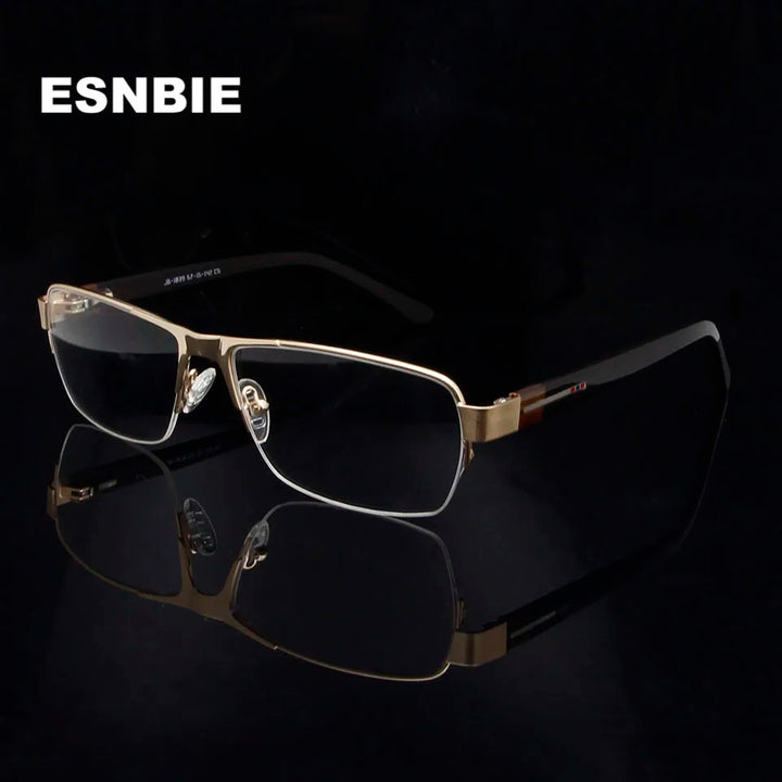 Esnbie Unisex Semi Rim Rectangle Alloy Eyeglasses 9170 Semi Rim Esnbie   