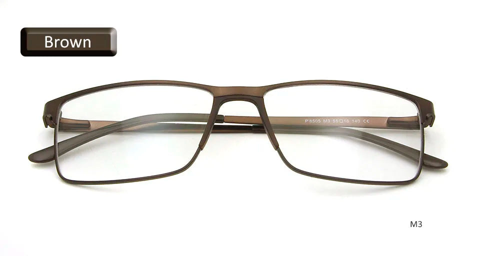 Esnbie Unisex Full Rim Square Titanium Alloy Eyeglasses 85052 Full Rim Esnbie eyewear brown  