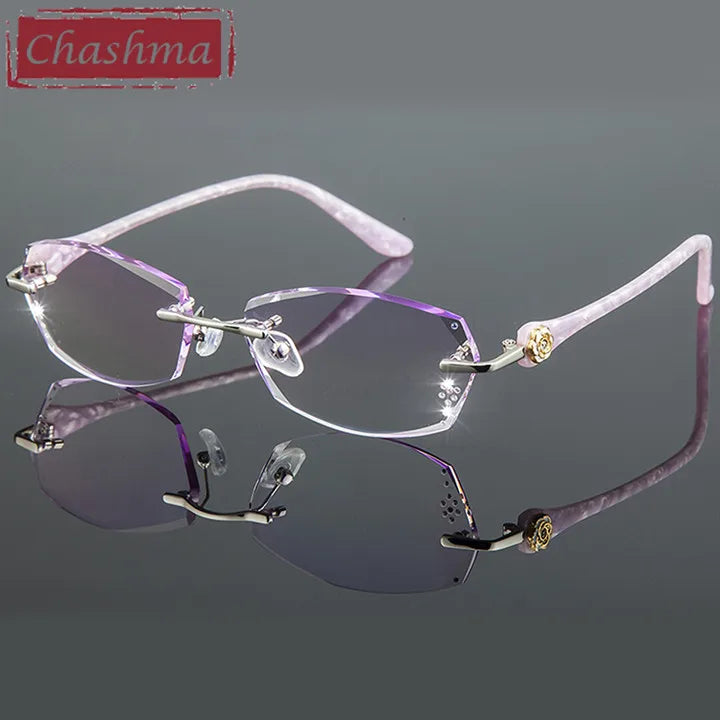Chashma Ottica Women's Rimless Oval Rectangle Titanium Eyeglasses 58031