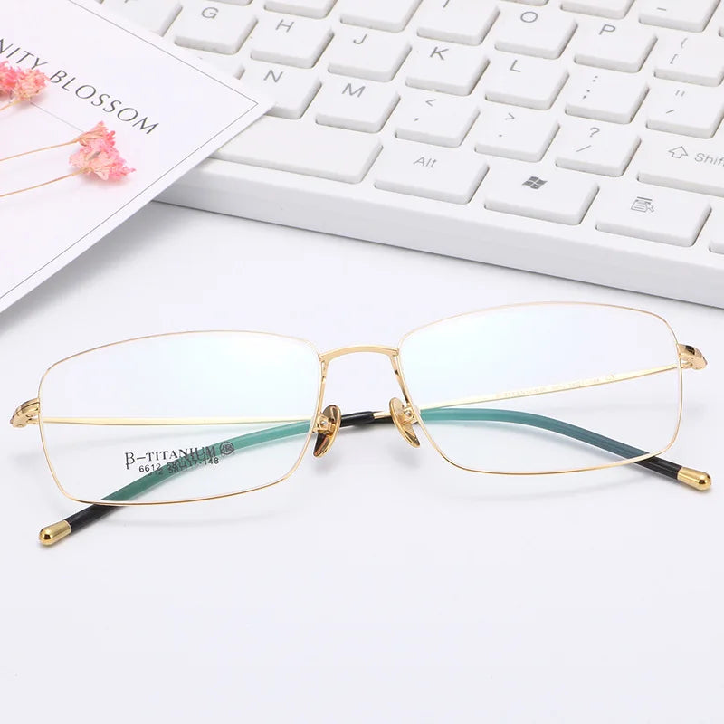 Eleccion Unisex Rimless Square Oval Titanium Eyeglasses 6612 Rimless Eleccion C1. Gold