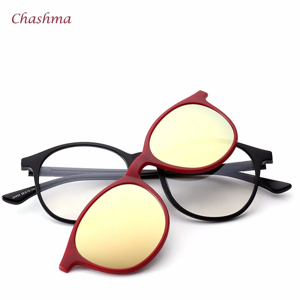 Chashma Ochki Women's Full Rim Square Tr 90 Titanium Eyeglasses Clip On Sunglasses 72245