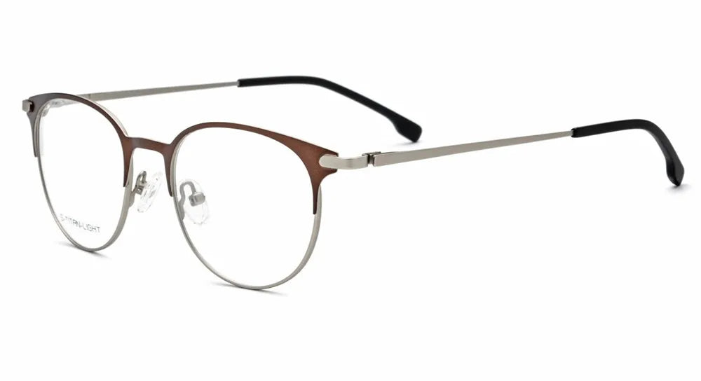 Eleccion Women's Full Rim Round Titanium Alloy Eyeglasses 13842 Full Rim Eleccion C4. Brown - Silver