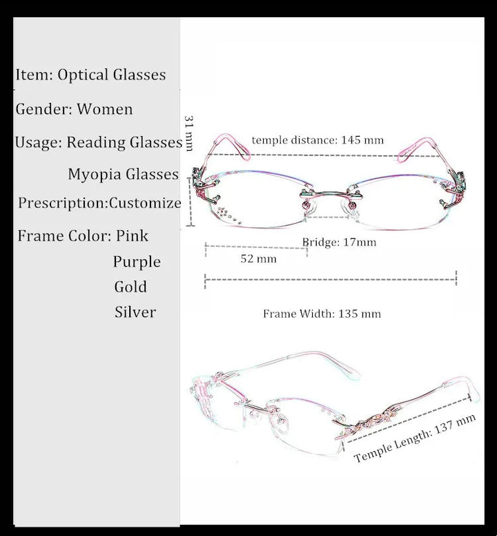 Chashma Ochki Women's Rimless Square Oval Titanium Eyeglasses 80361 Rimless Chashma Ochki   