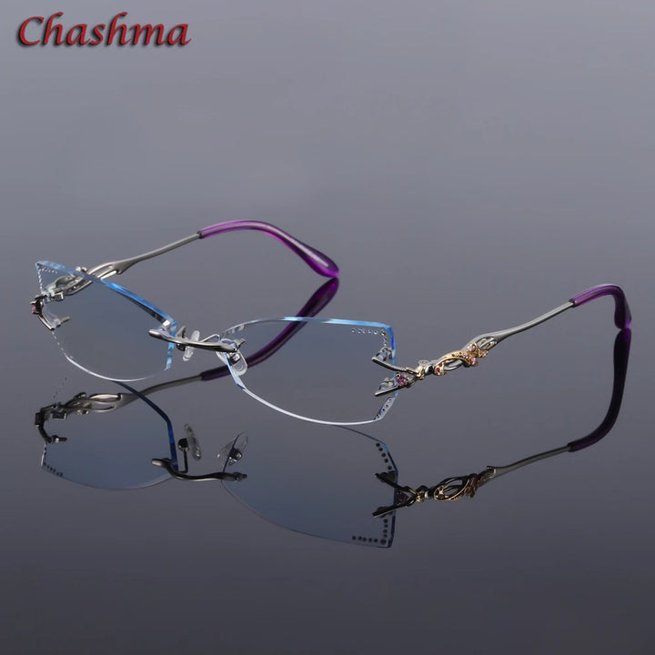 Chashma Ochki Women's Rimless Butterfly Cat Eye Titanium Eyeglasses 8036ce Rimless Chashma Ochki   